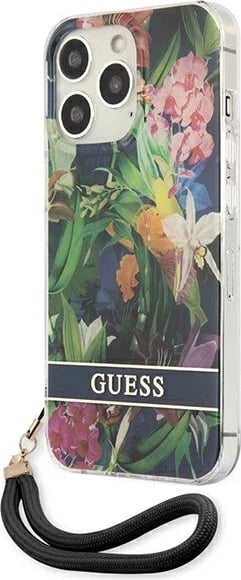 Mbështjellës Guess Flower Strap për iPhone 13 Pro Max 6.7", TPU, Blu me lule
