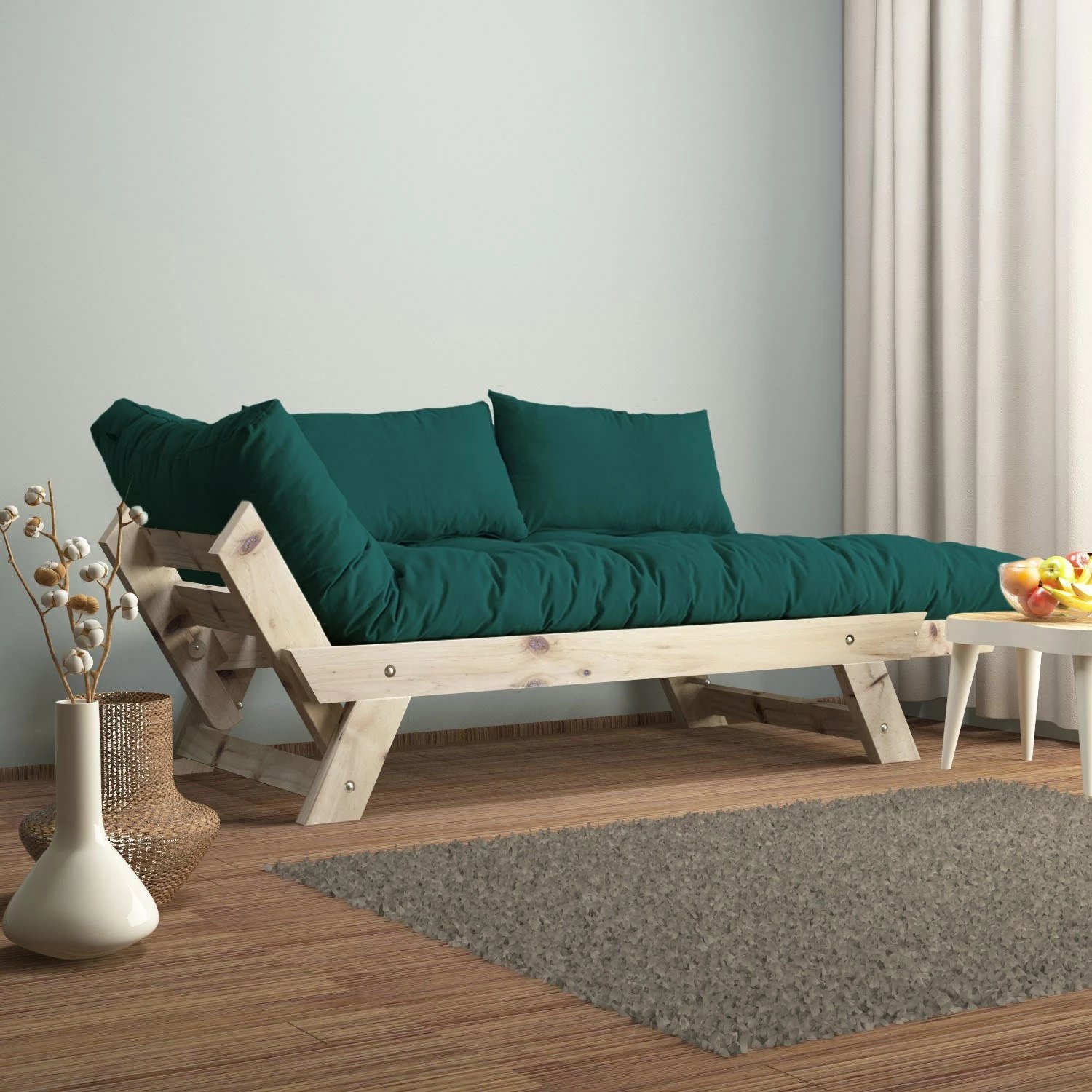 Divan kopshti dy ulëse, ngjyrë natyrale dhe jeshile petrol, Skye Decor, CPT8110-210