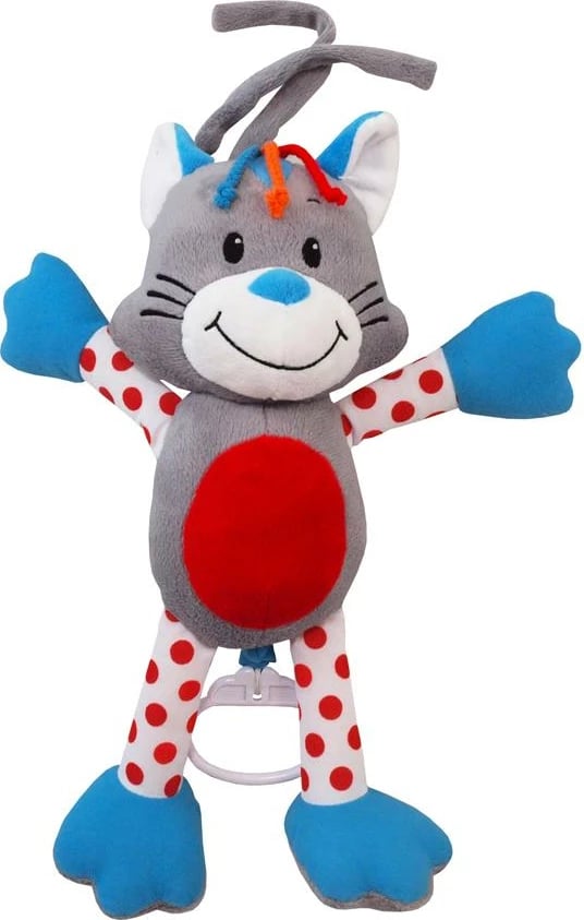 Lodër plushe me kuti muzikore, Baby Mix, mace, 33 cm, me varëse, gri