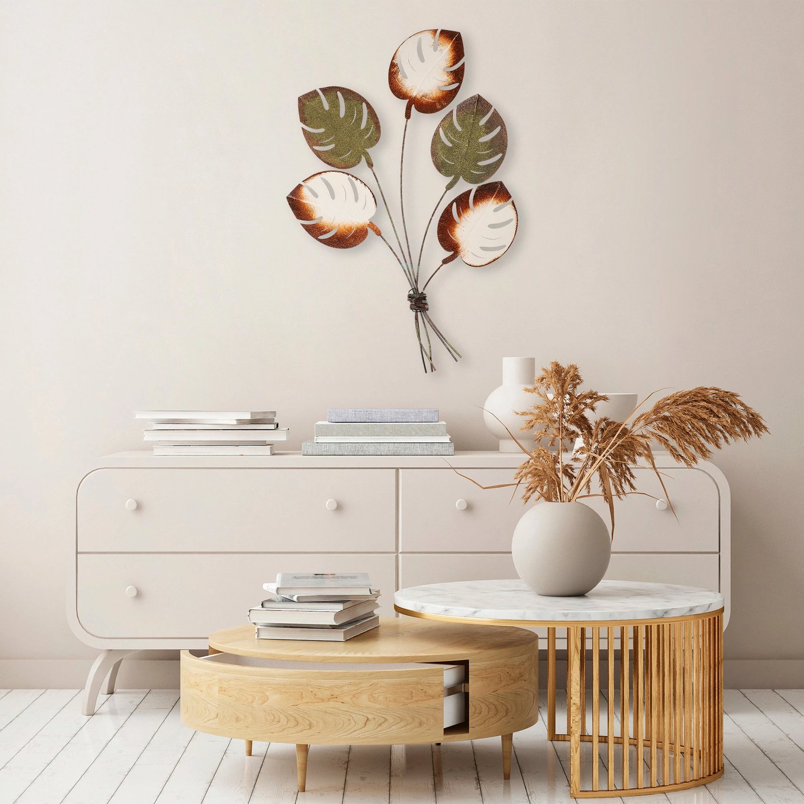 Aksesor dekorativ metalik për mur, Wallity, Monstera v2