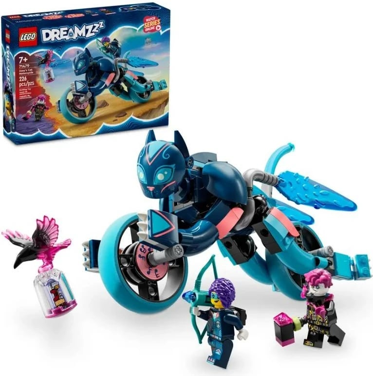 Set LEGO DREAMZzz Cat Motorcycle Zoey 71479, 226 pjesë, për fëmijë, Plastikë