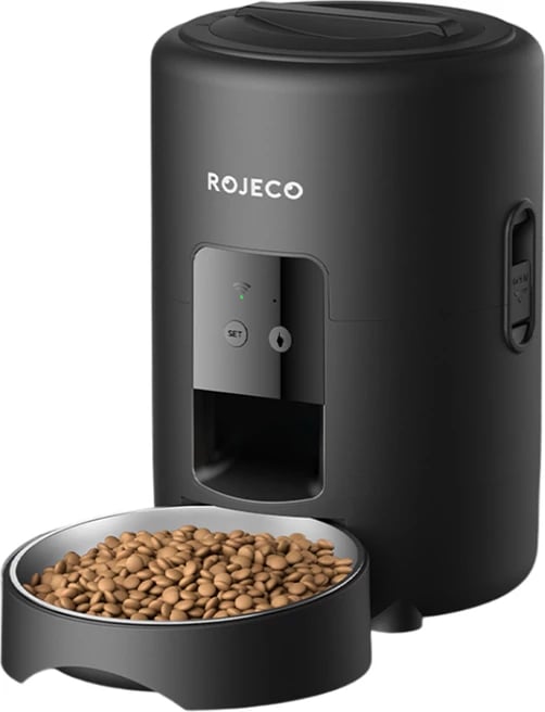 Shpërndarës ushqimi automatik, Rojeco, RWSQZDTWF-2L, kapacitet 2 L, Wi‑Fi 2.4G, tas çelik inox 304, i zi