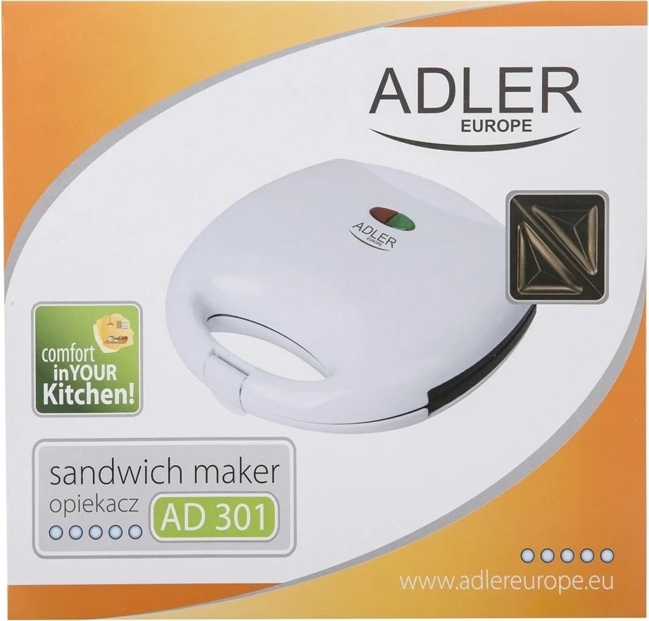 Aparat sanduiçesh Adler AD 301, 750 W, Bardhë