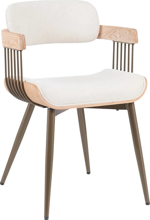 Karrige Cameo, metal bronzi, dru i bardhë i larë, stof bezhë, 53x49.5x75.5cm