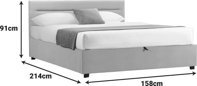 Krevat Molito kadife, ngjyrë e zezë, me hapësirë për depo, 150x200cm