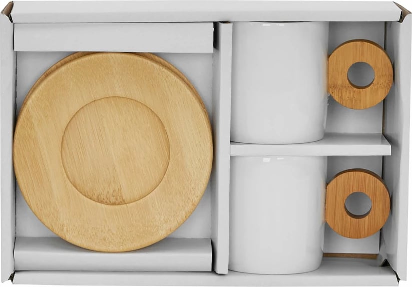 Set 2 filxhanë Nordic, porcelan i bardhë, bambu natyral, 20x14x7cm Set 2 filxhanë Nordic, porcelan i bardhë, bambu natyral, 20x14x7cm