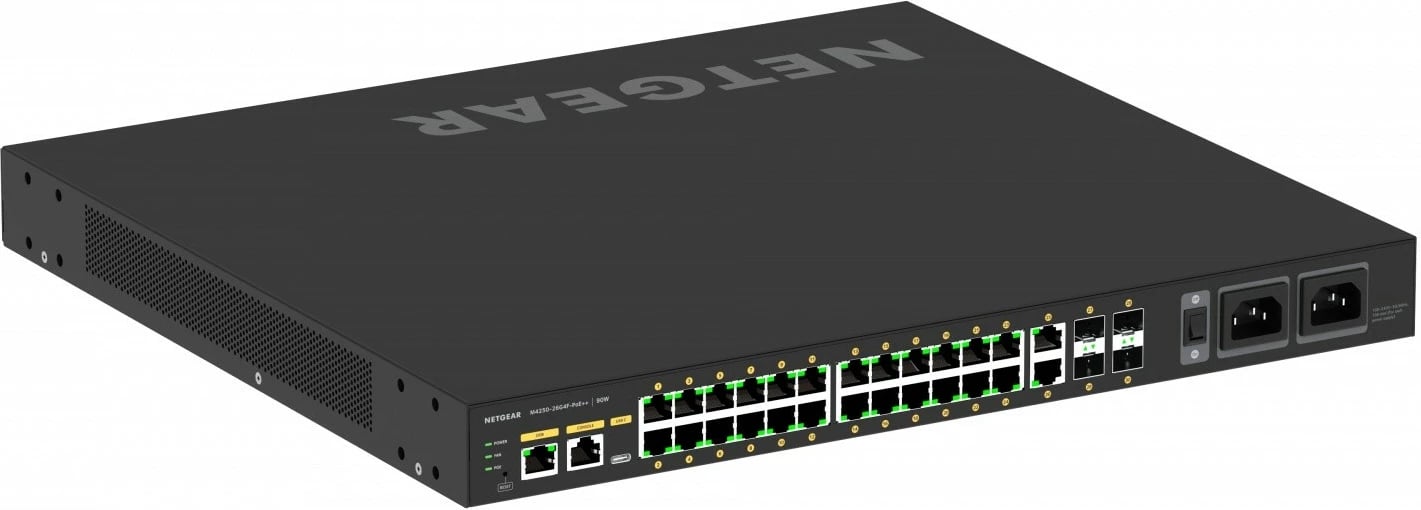 Switch Netgear M4250-26G4F-POE++ GSM4230UP-100EUS, 24x1GbE PoE++ (1440 W), 2x1GbE, 4xSFP, i zi
