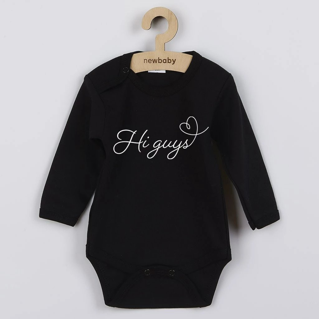 Bodysuit bebe, New Baby, "Hi guys", 100% pambuk, mëngë të gjata, madhësia 74 (6-9m), e zezë