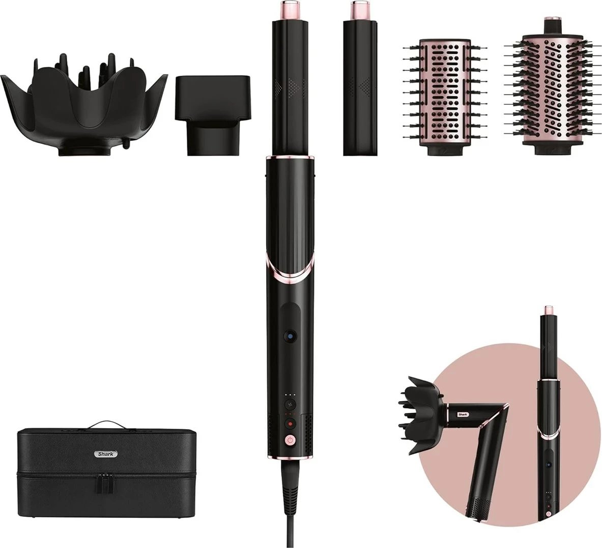 Stiluese per floke Multistyler Shark FlexStyle 5-in-1, Warm Black, Pink Stiluese per floke Multistyler Shark FlexStyle 5-in-1, Warm Black, Pink
