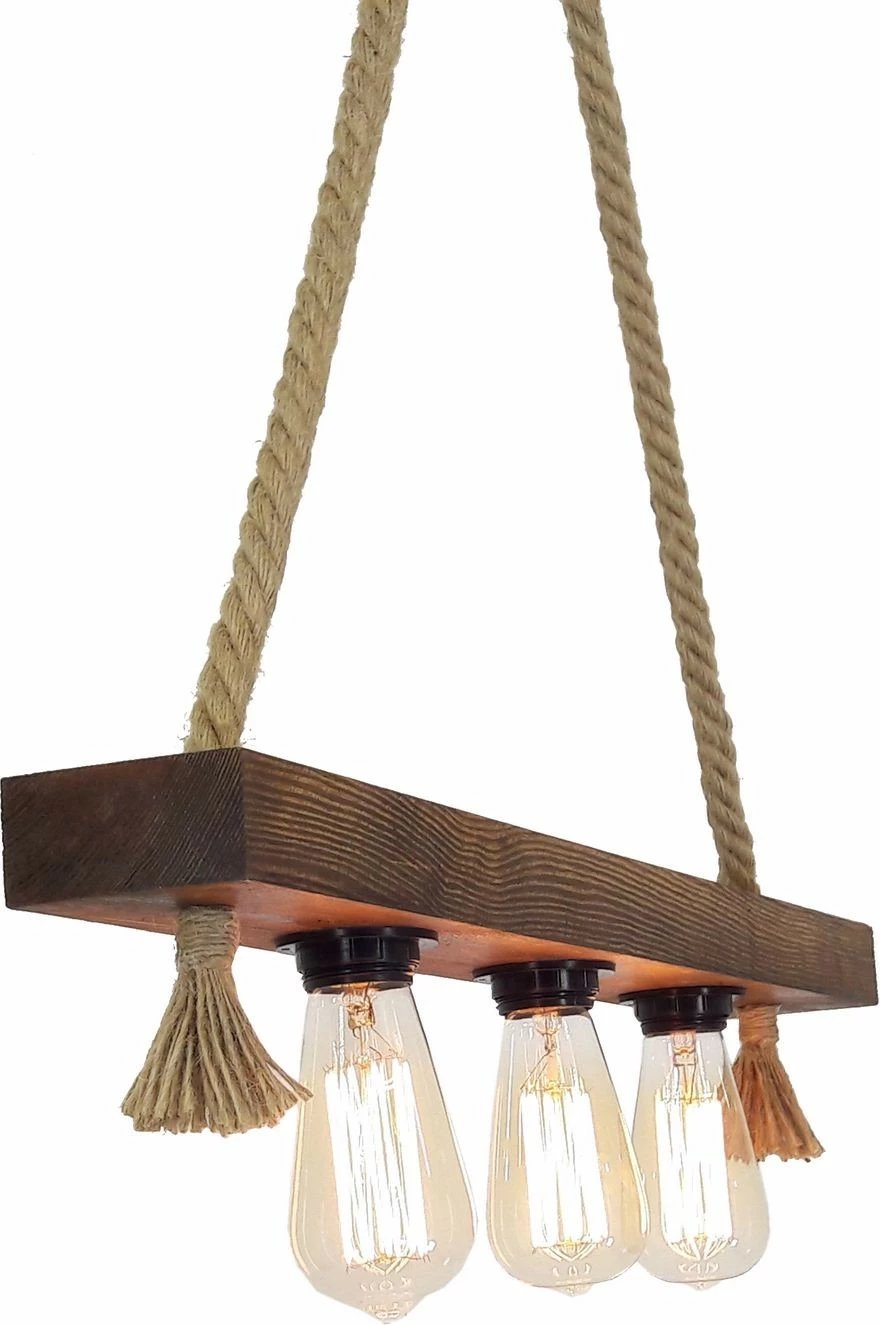 Llambë tavani Opviq, dru i fortë pishe, litar jute, ngjyrë arre, Kütük Halat 2