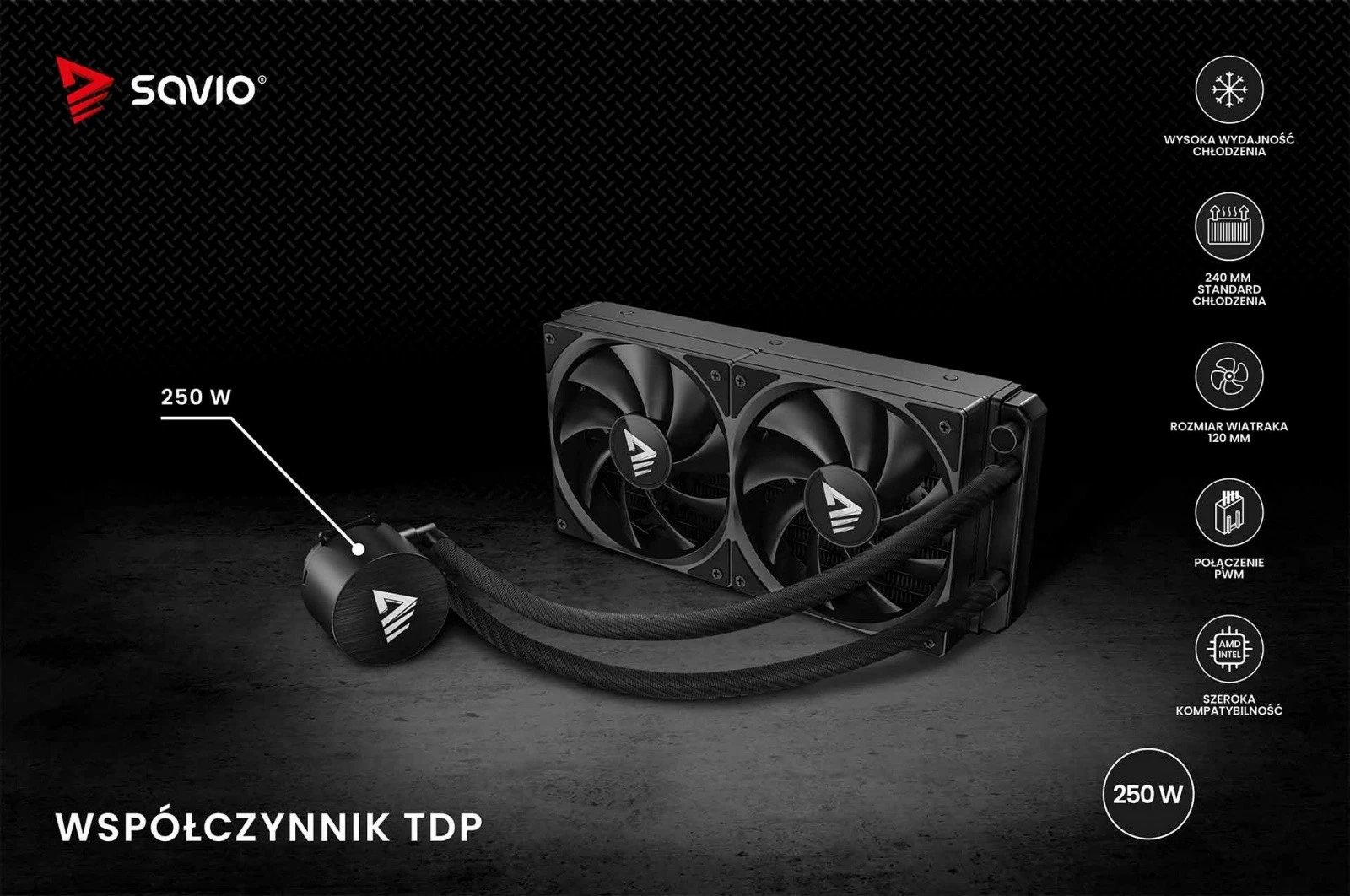 Ftohje me ujë për CPU, Savio NOX 240 mm, 2x120 mm PWM, TDP 250 W, pa ndriçim