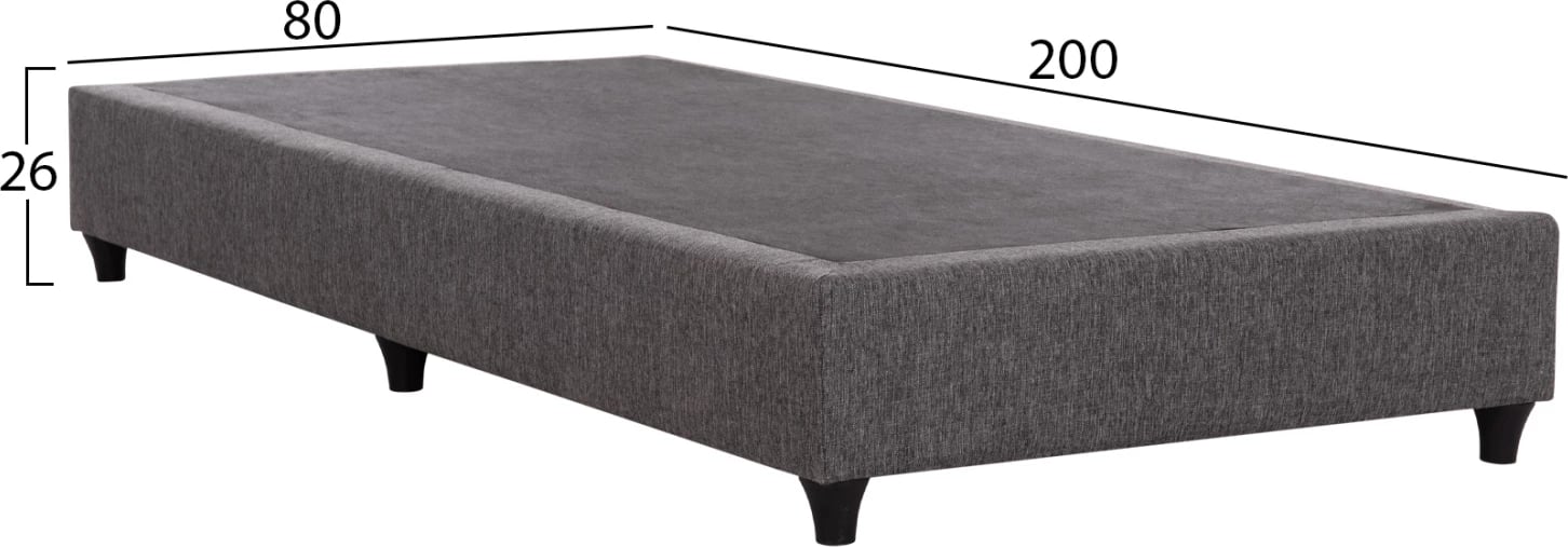 Baza e shtratit SIGGY, tekstil gri, pa hapësirë magazinimi, për dyshek 80x200cm