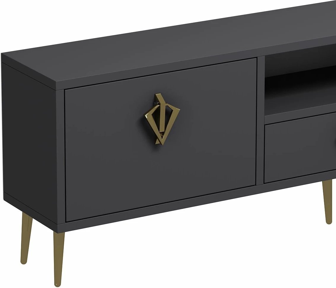Komodë TV, ngjyrë antracit dhe ari, Skye Decor, 1313-DROP-32