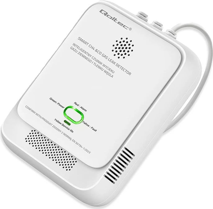 Sensor gazi dhe monoksidi karboni, Qoltec, 52578, alarm 85dB me LED, furnizim 220-240V, i bardhë