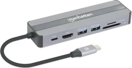 Docking station MANHATTAN 7-in-1, HDMI, RJ45, 2xUSB-A, SD/MicroSD, gri