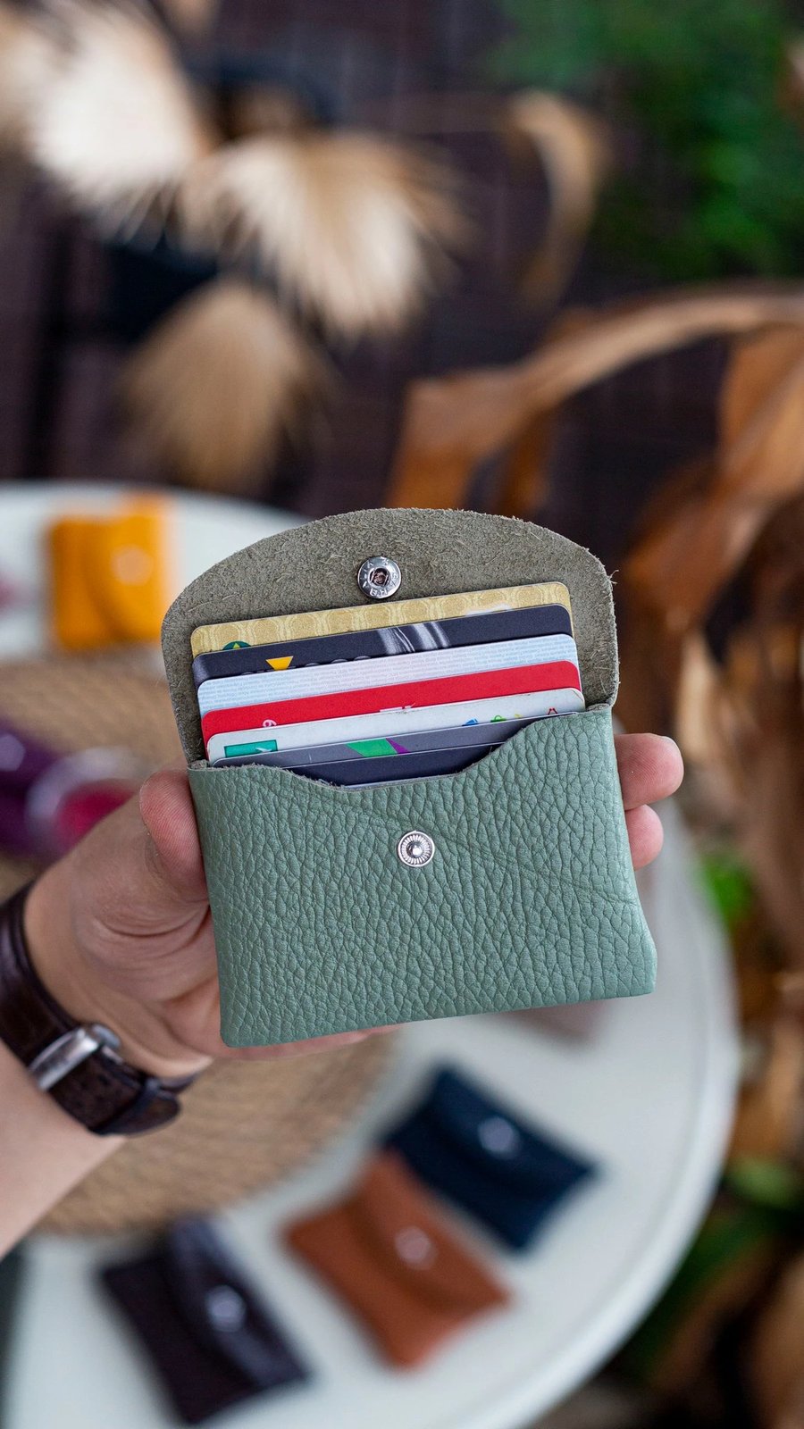 Mbajtës kartelash, lëkurë origjinale, ngjyrë jeshile deti, Zoozie Bags, Murcia