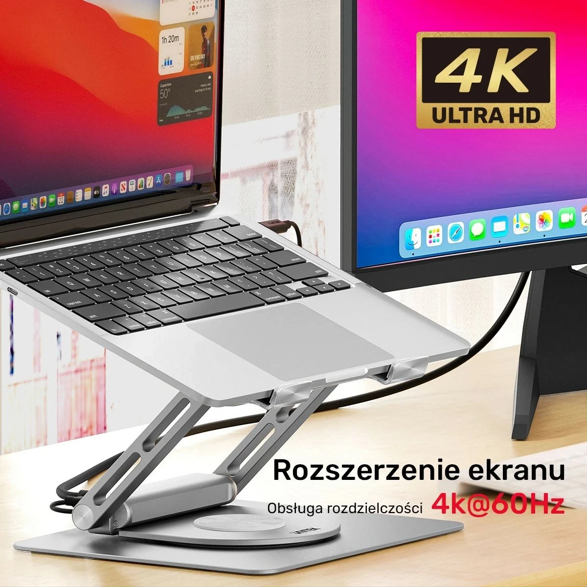 Podstavek për laptop Unitek USB-C HDMI 4K PD 100W, ngjyrë argjendi