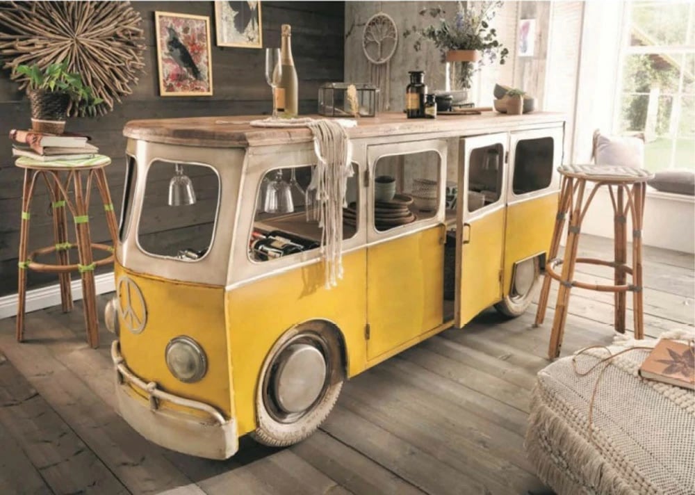 Konsolë bar Peace Van, e verdhë-bardhë, 221x62x97