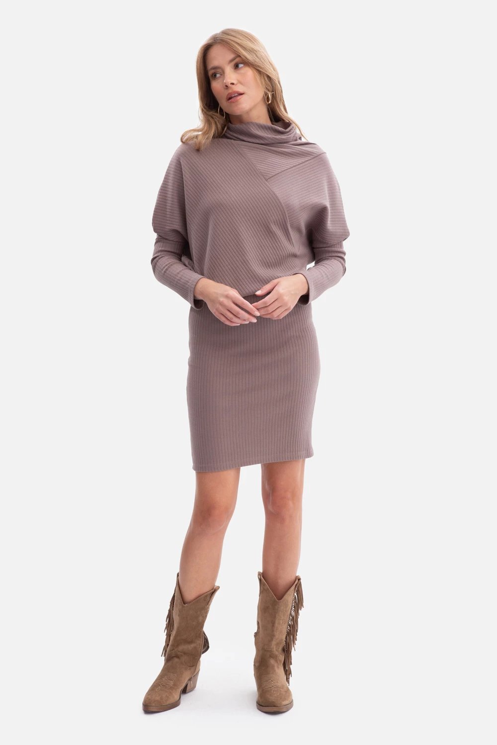 Fustan ditor BeWear 218624, kafe
