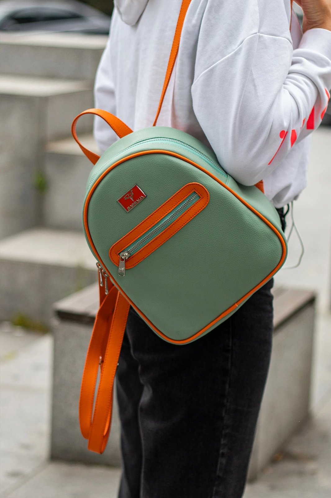 Çantë shpine Zoozie Bags Oslo, ngjyrë mint dhe portokalli