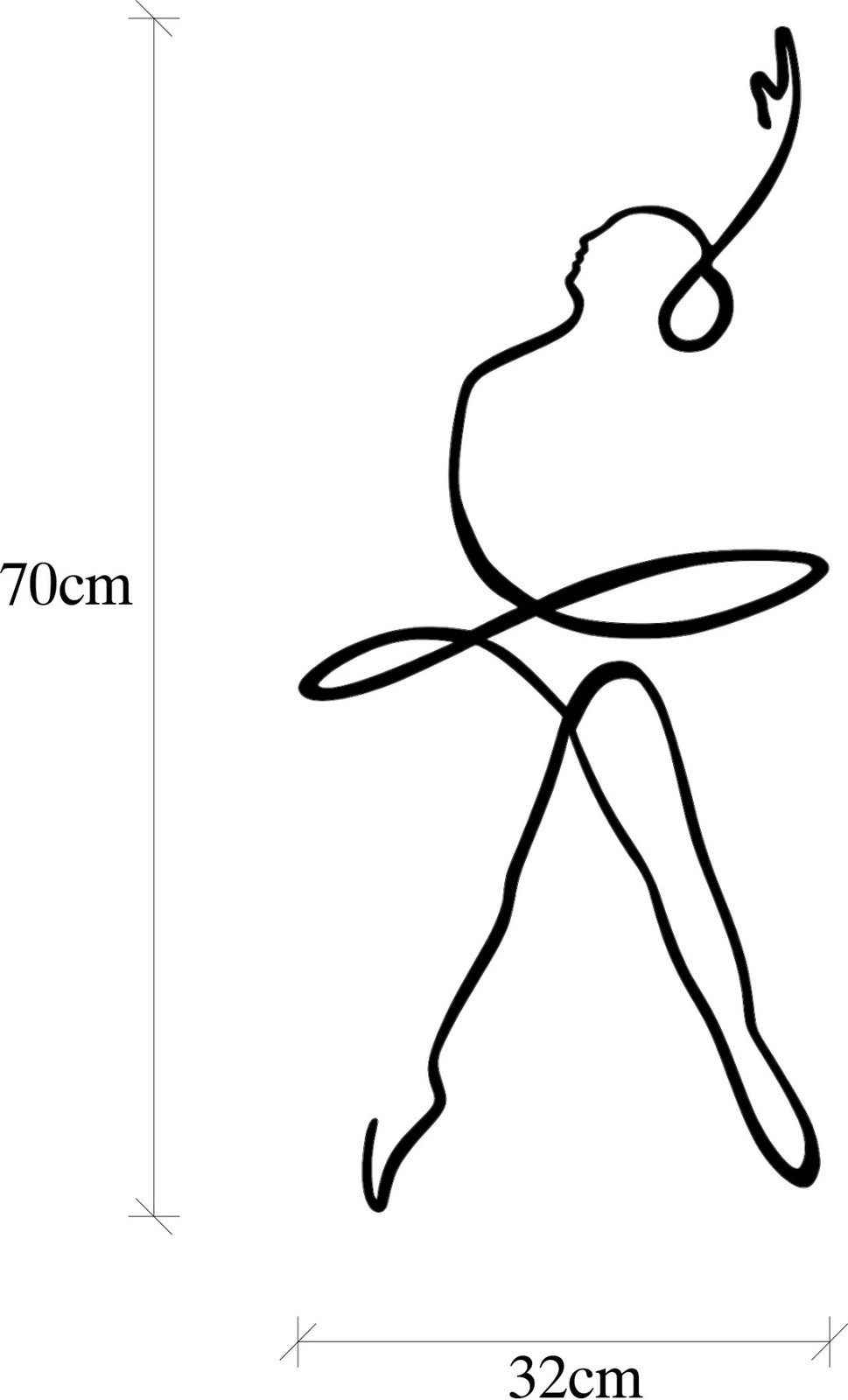 Aksesor dekorativ metalik për mur, Wallity, balerinë 2, ngjyrë e zezë, 70x0.15x32 cm