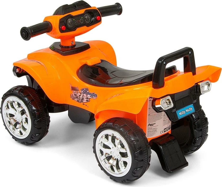 ATV lodër për hipje me zë, Milly Mally Monster, timon interaktiv, depo nën sedilje, ngarkesë 25 kg, 12m+, portokalli