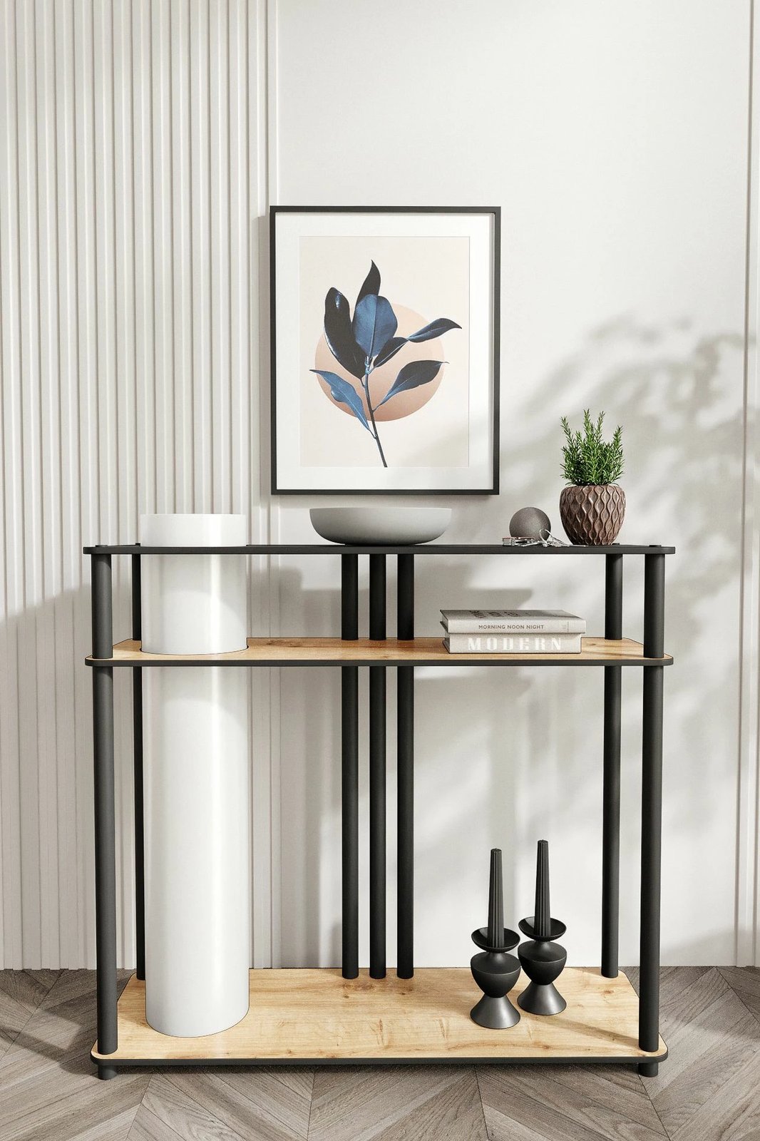 Llambë dyshemeje Opviq, ngjyrë lisi, me raft