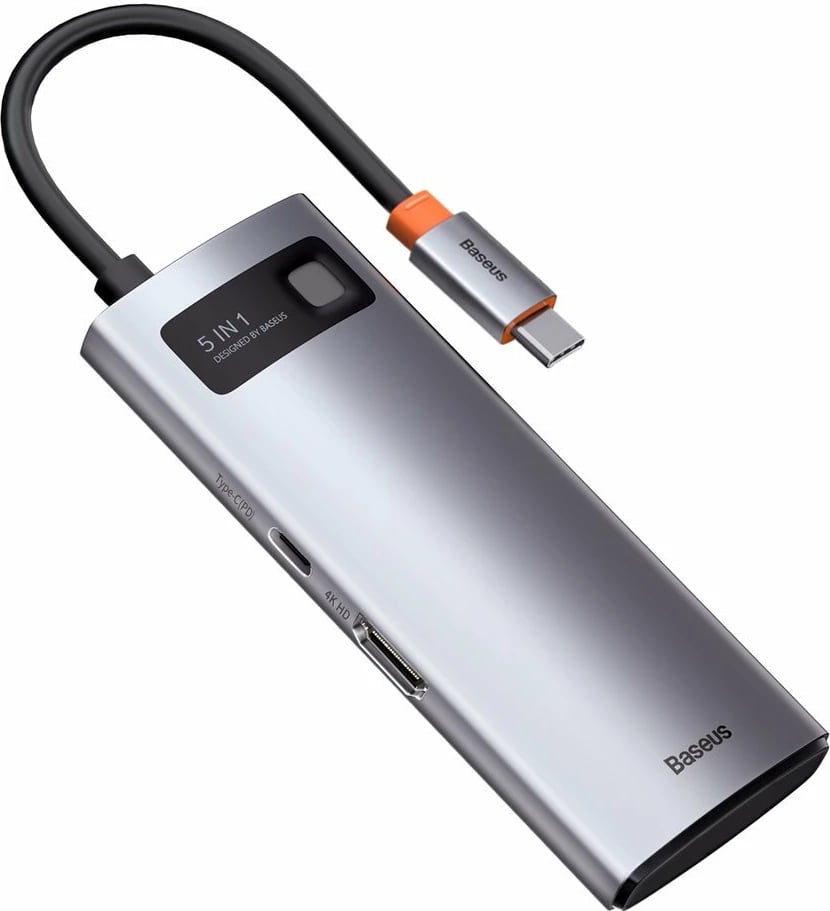 HUB Baseus Metal Gleam Series 5-in-1, CAHUB-CX0G, 100W PD, HDMI 4K, 3x USB 3.2, Gri