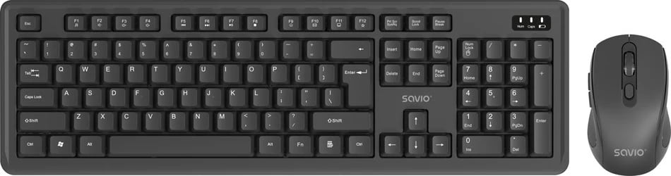 Komplet tastierë dhe maus pa tela, Savio, KB-03, 2.4 GHz USB receiver, layout US 104 taste, DPI 800-1200, e zezë