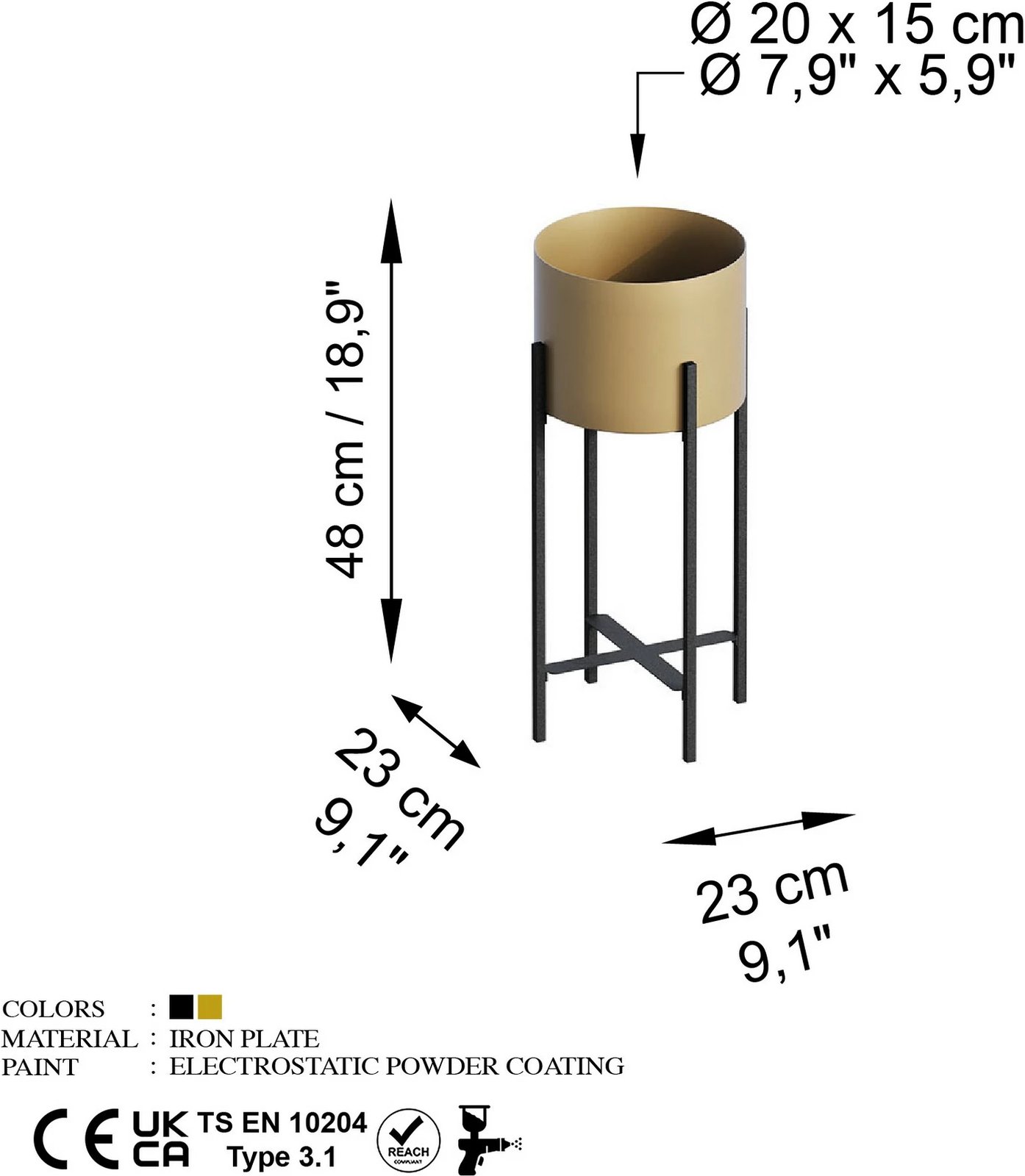 Vazo dekorative Aberto Design, GED-026-A, e zezë dhe e artë, metal