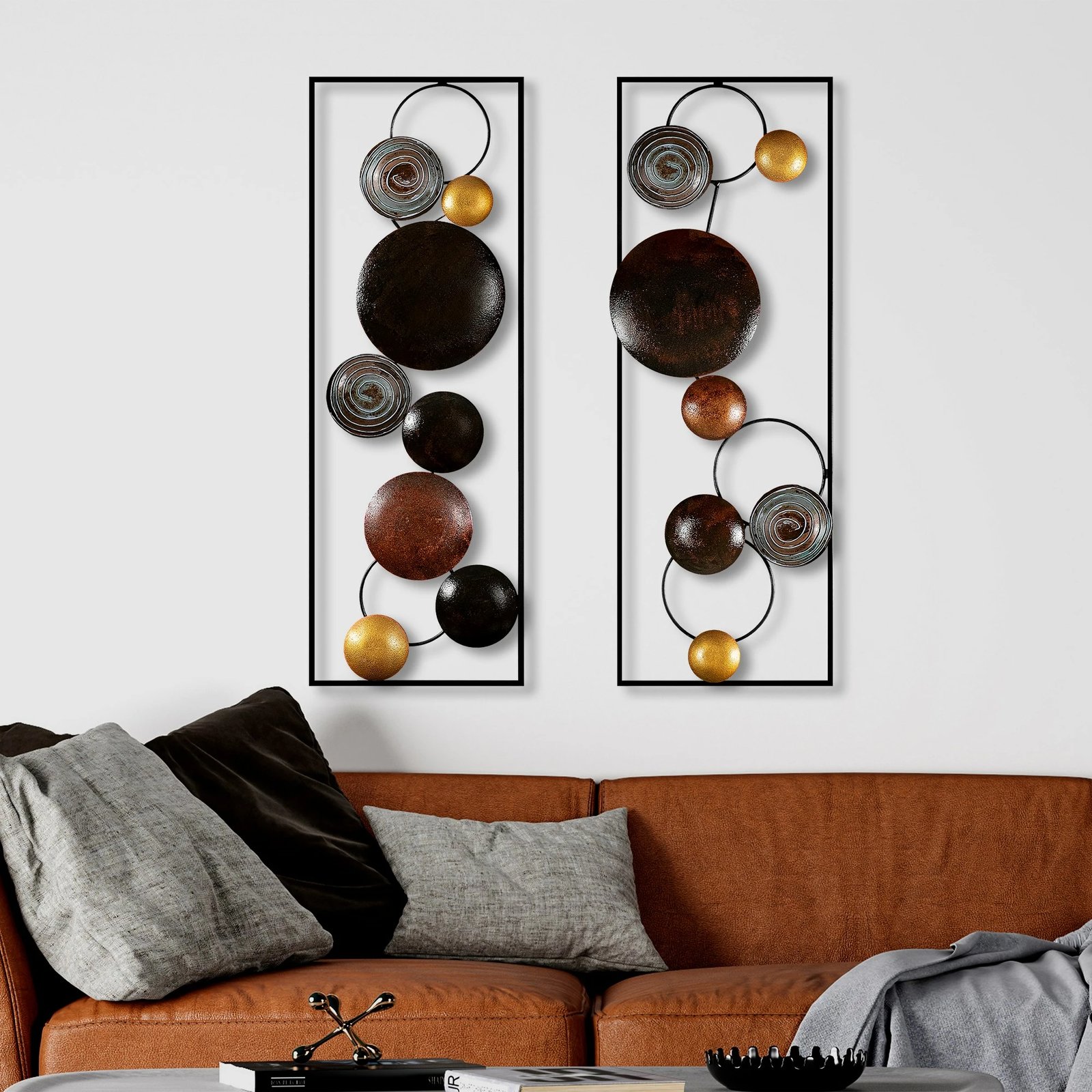 Aksesor dekorativ metalik për mur, Wallity, teksturë, 2 copë