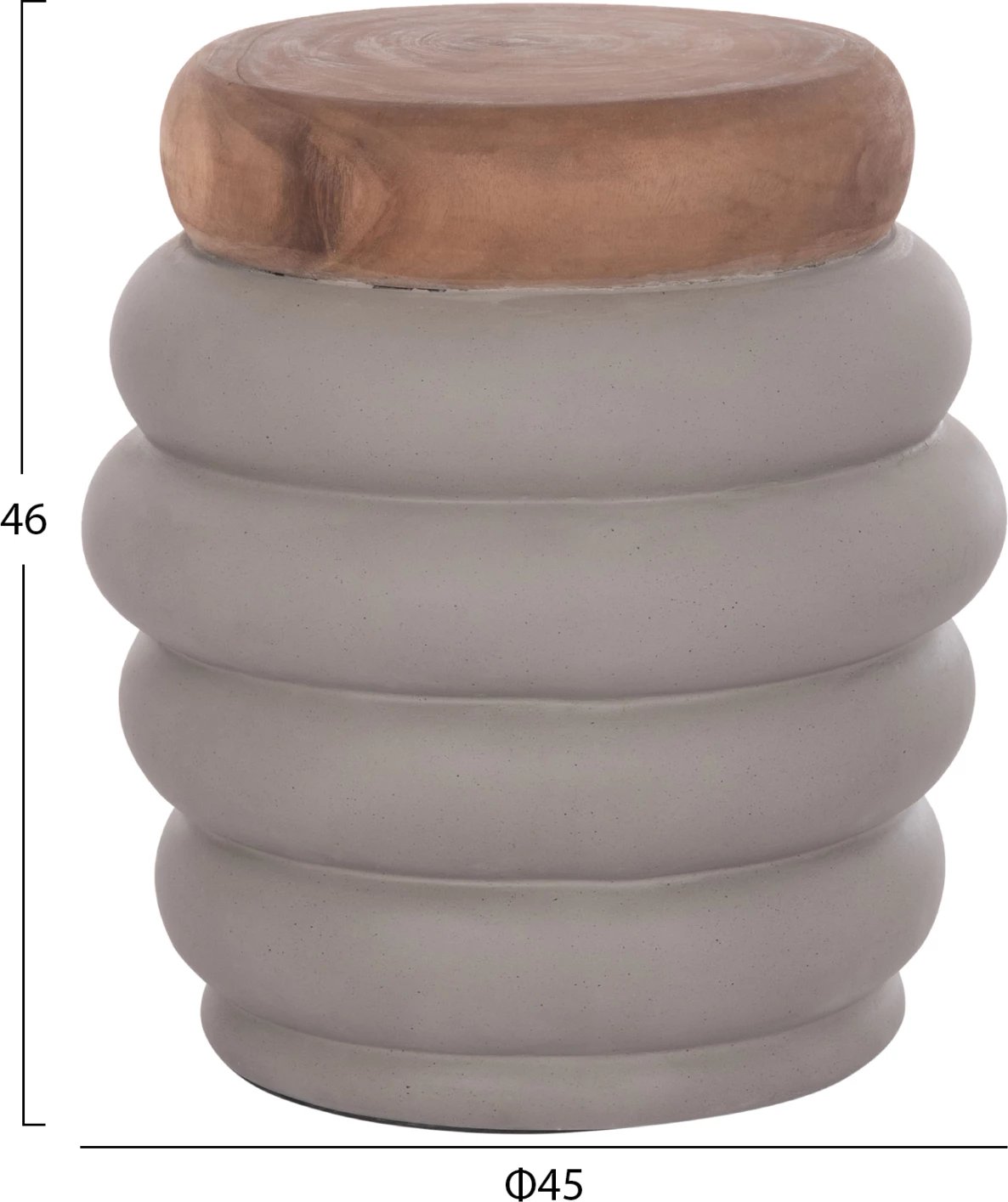 Tavolinë anësore PUFFAT, fibër-cement gri, sipërfaqe dru tik, FH18172.03, 45x46cm