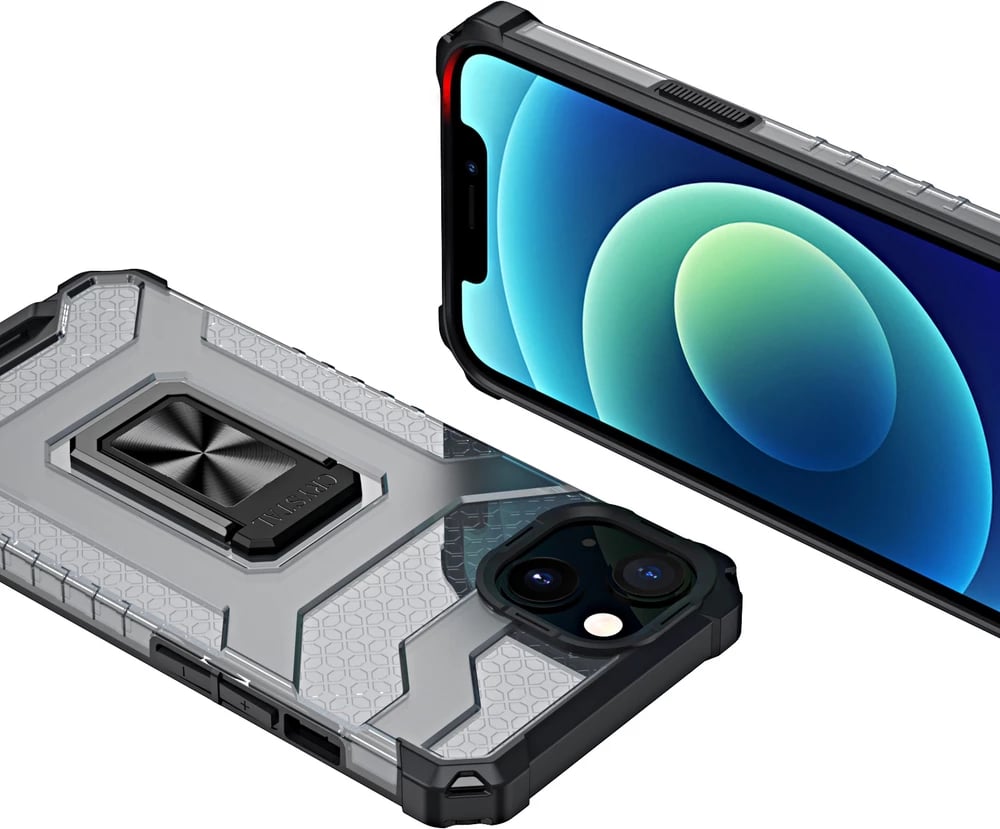 Mbështjellës Hurtel Crystal Ring Case për iPhone 13, me mbajtëse, i zi