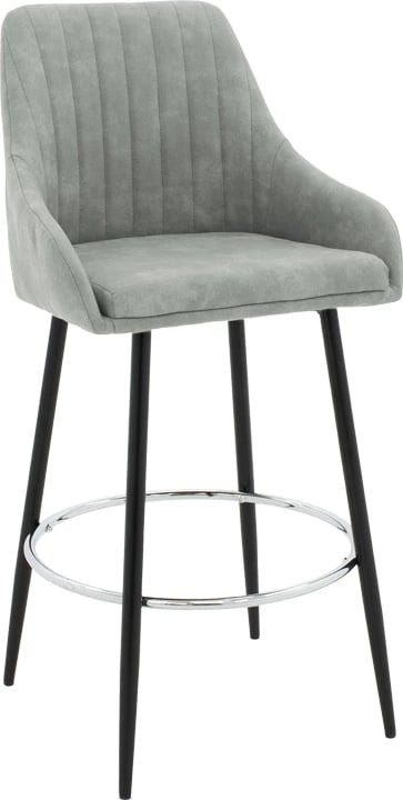 Karrige për bar Cody, këmbë metalike të zeza, material stof, ngjyrë gri e çelët antike