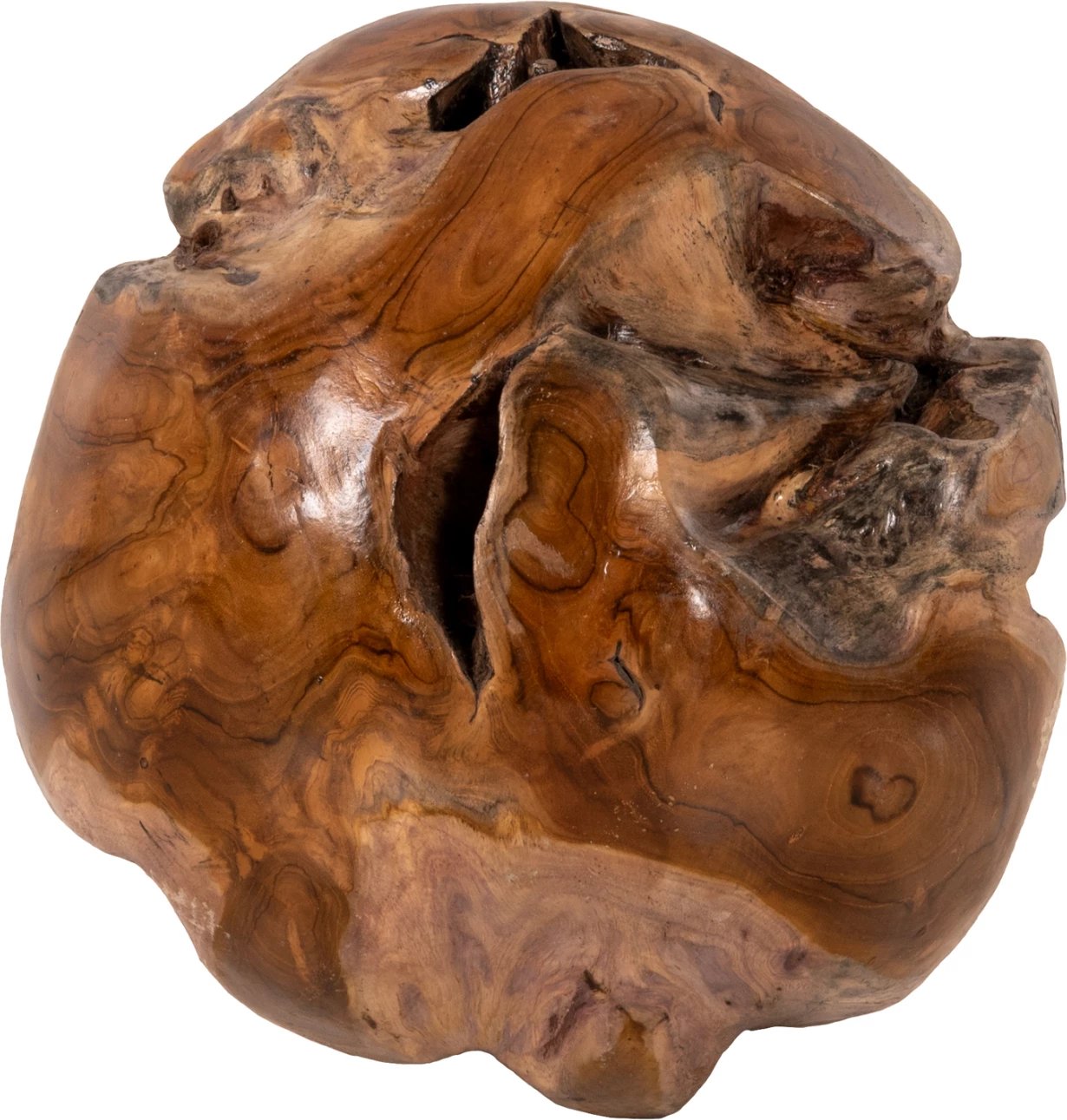 Dekor për dysheme, sferë prej druri tik, madhësi e vogël, natyrale, Φ30cm