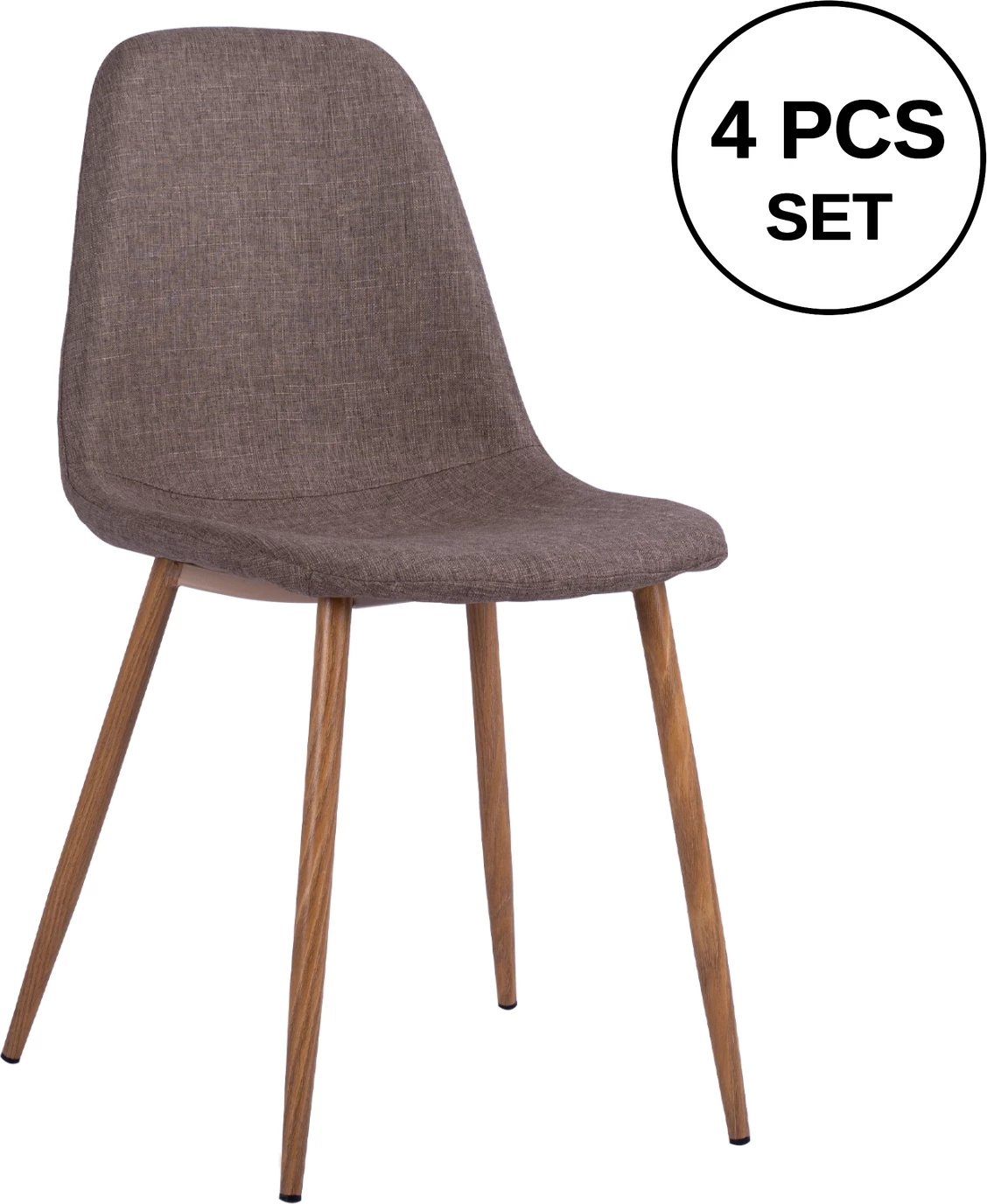 Karrige ngrënieje Leonardo FH00100.03 me këmbë metalike dhe pëlhurë kafe 44x55x85 cm, set prej 4 copë