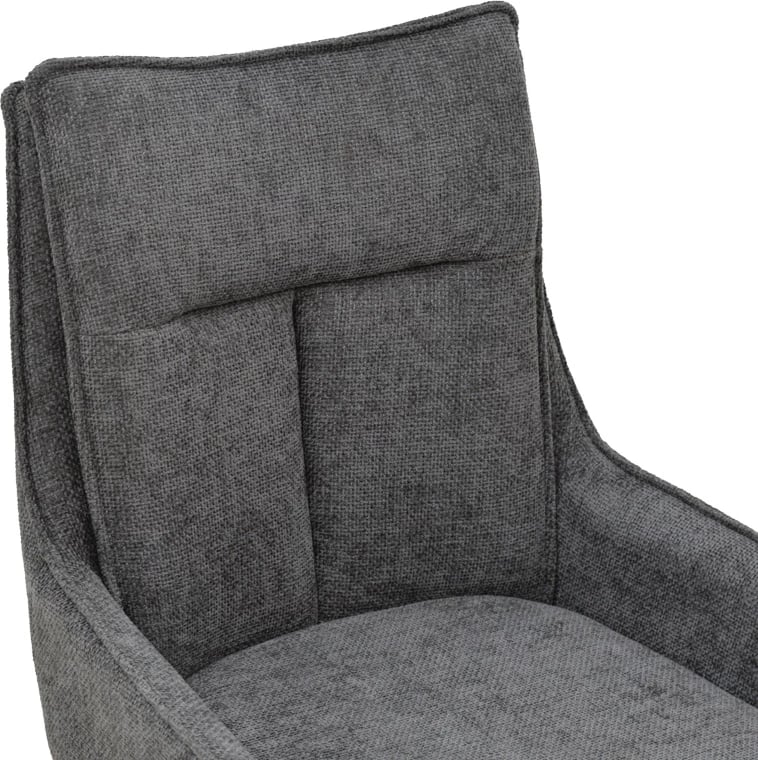 Karrige me mbështetëse Konelian, material tekstili ngjyrë gri e errët, këmbë metalike të zeza, 54x63x88cm (set prej 2 copash)