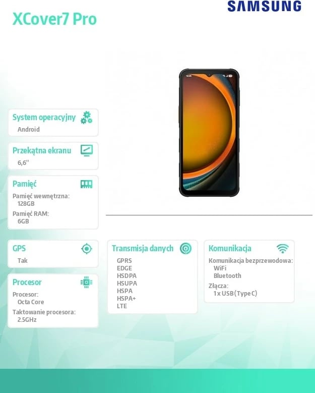 Celular, Samsung, Galaxy XCover7 Pro G766, Dual SIM 5G, 6/128GB, 6.6", Enterprise Edition, i zi