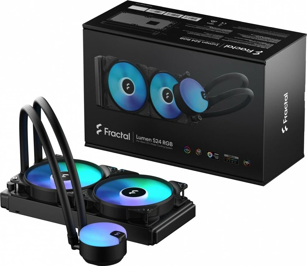 Ftohës uji për CPU Fractal Design Lumen S24 v2 RGB, me dy ventilatorë, i zi