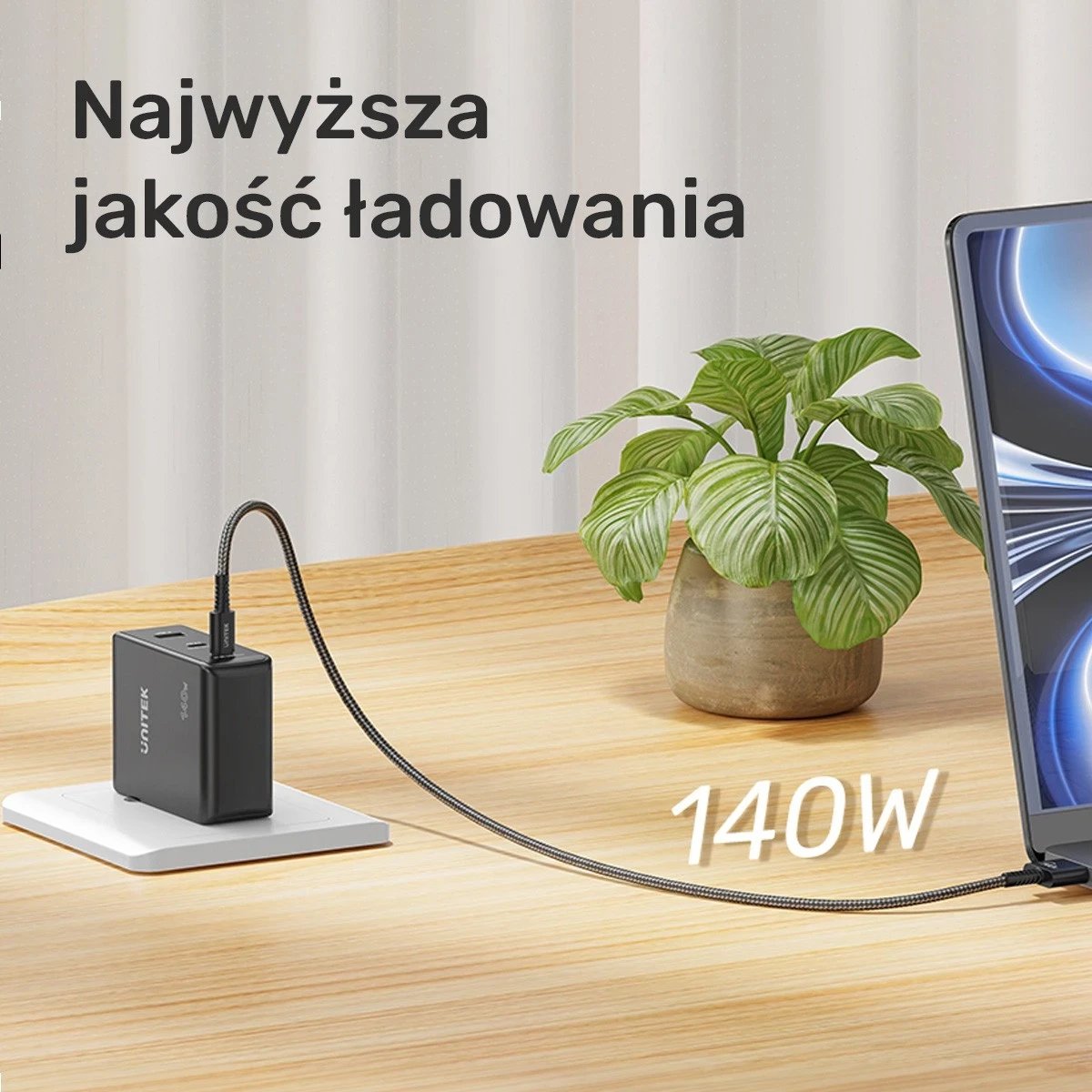 Kablli Unitek USB-C për MagSafe 3, 2m, ngjyrë e zezë
