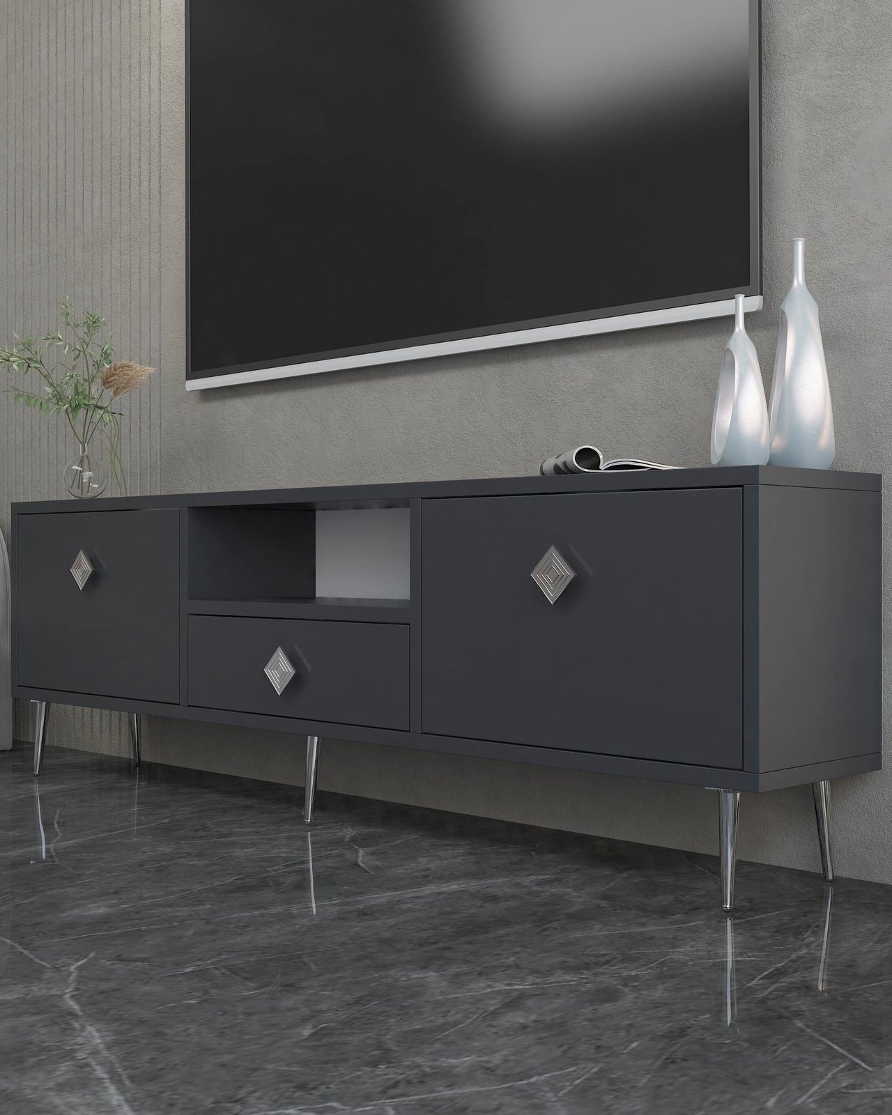 Komodë TV Skye Decor, anthracite, silver, 1308-DROP-1