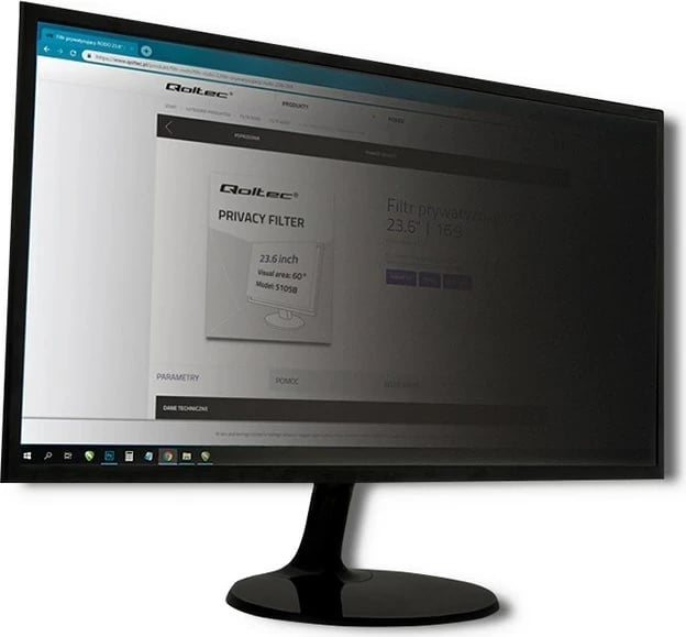 Filtër privatësie për monitor Qoltec 51058, 23.6 inç, 16:9, i zi, për monitor