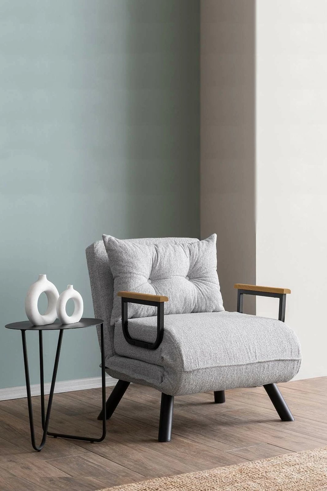 Krevat-karrige një vendës, Atelier del Sofa, Sando Single, material teddy, ngjyrë gri