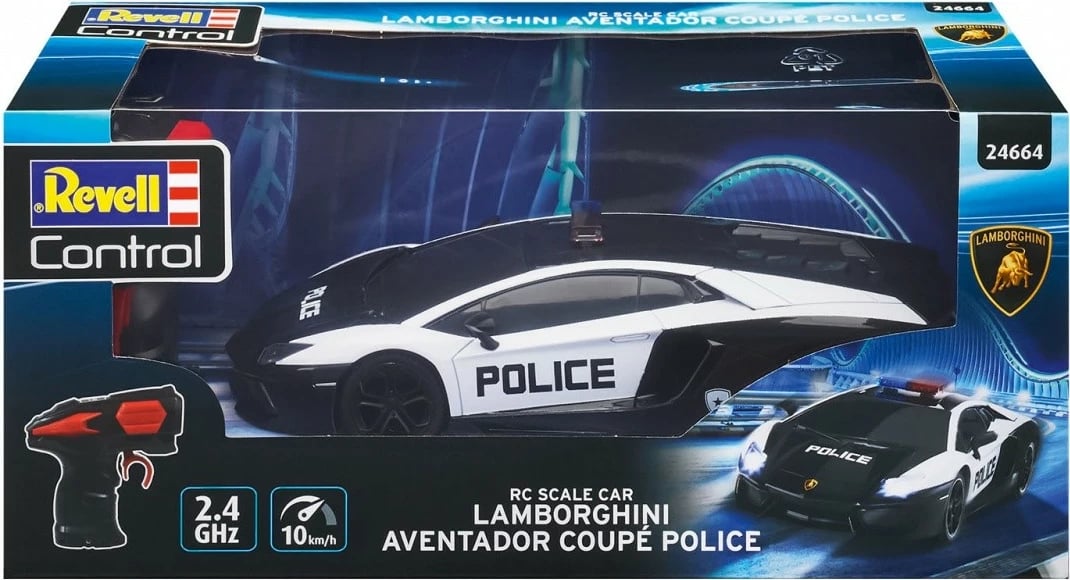 Veture lodër me telekomandë Revell RC Lamborghini Aventador Police, 1:24, zi/bardhë