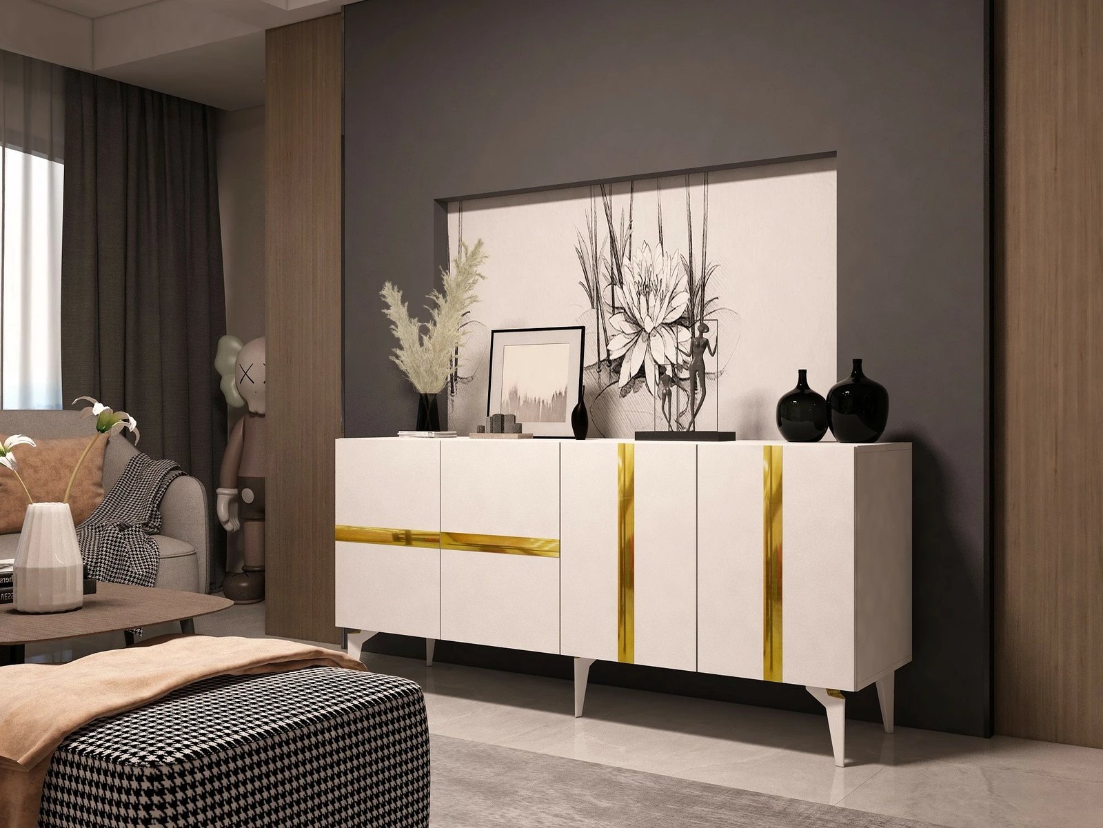 Konsolë Hanah Home, Vania, e bardhë dhe ari