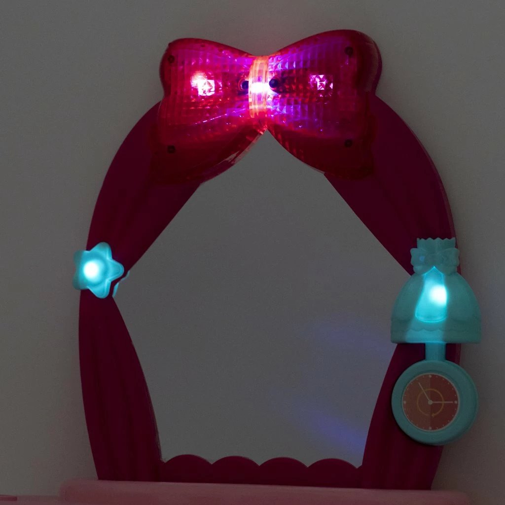 Tavolinë grimimi lodër, BABY MIX, me muzikë dhe pasqyrë që hapet, 72x45x30.5 cm, fuqi 5xAA, rozë/fuksia e bardhë, set aksesorësh