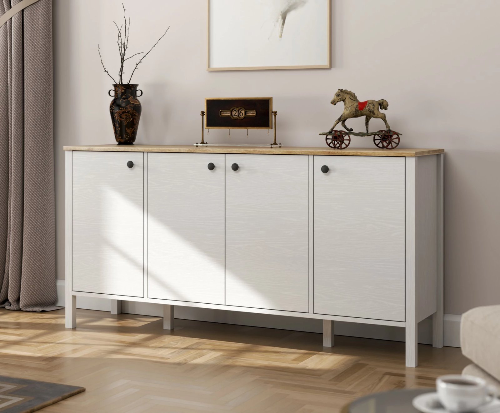 Konsol Hanah Home, FRN-20007, ngjyrë druri dhe e bardhë