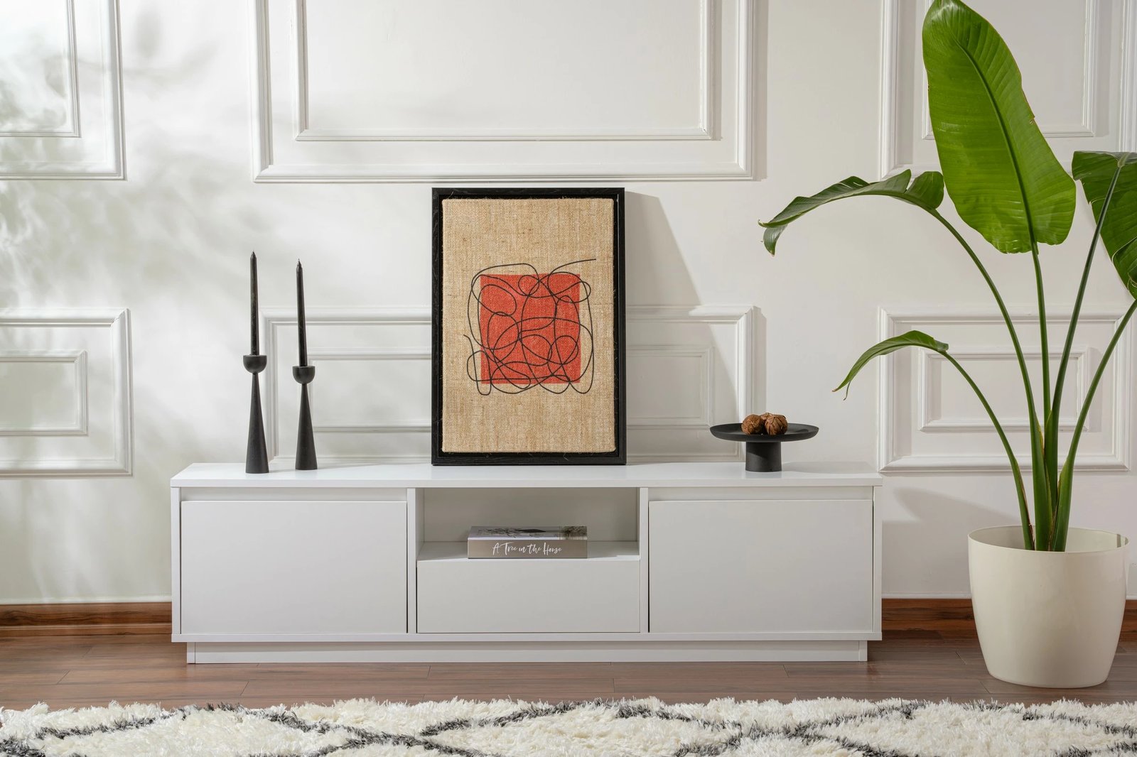 Komodë TV Nordure, Vanguard, ngjyrë natyrale e bardhë