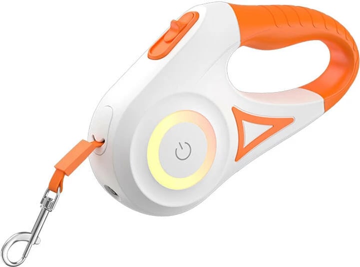 Litar automatik për qen Rojeco RQYS-04, 5m, me LED, portokalli dhe bardhë