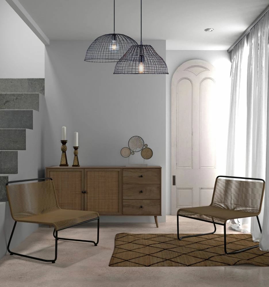 Komodë Ammos me 3 sirtarë, natyrale me ratan, 150x39x79